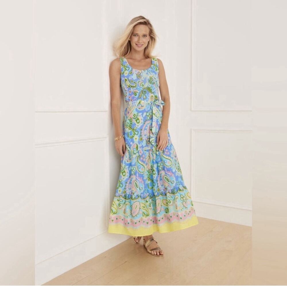 Talbots Maxi Dress Size 6 Paisley Tiered Pastel Boho Cottagecore Voile